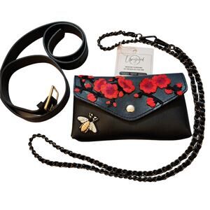 Floral Bee Black Bum/Belt/Crossbody Bag With Interchangeable Straps